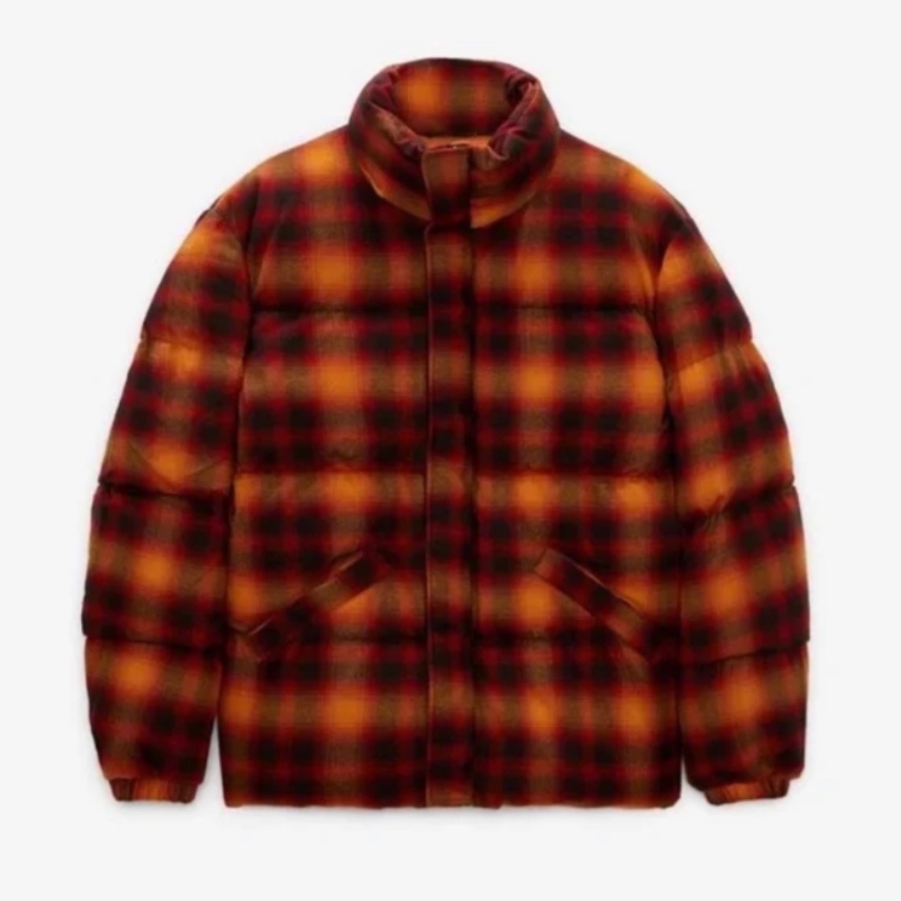 Zara Jacket Mens Plaid Puffer Flannel Orange Black, Red, Street Wear Y2K M - Picture 7 of 13